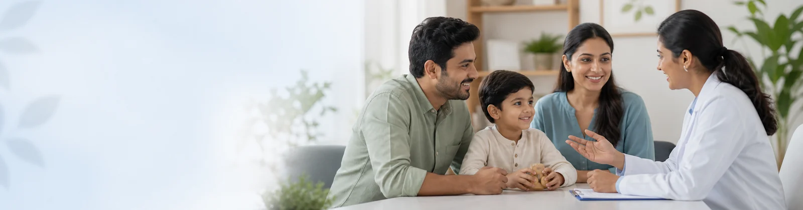 Doctor consultation with parents and child for developmental support