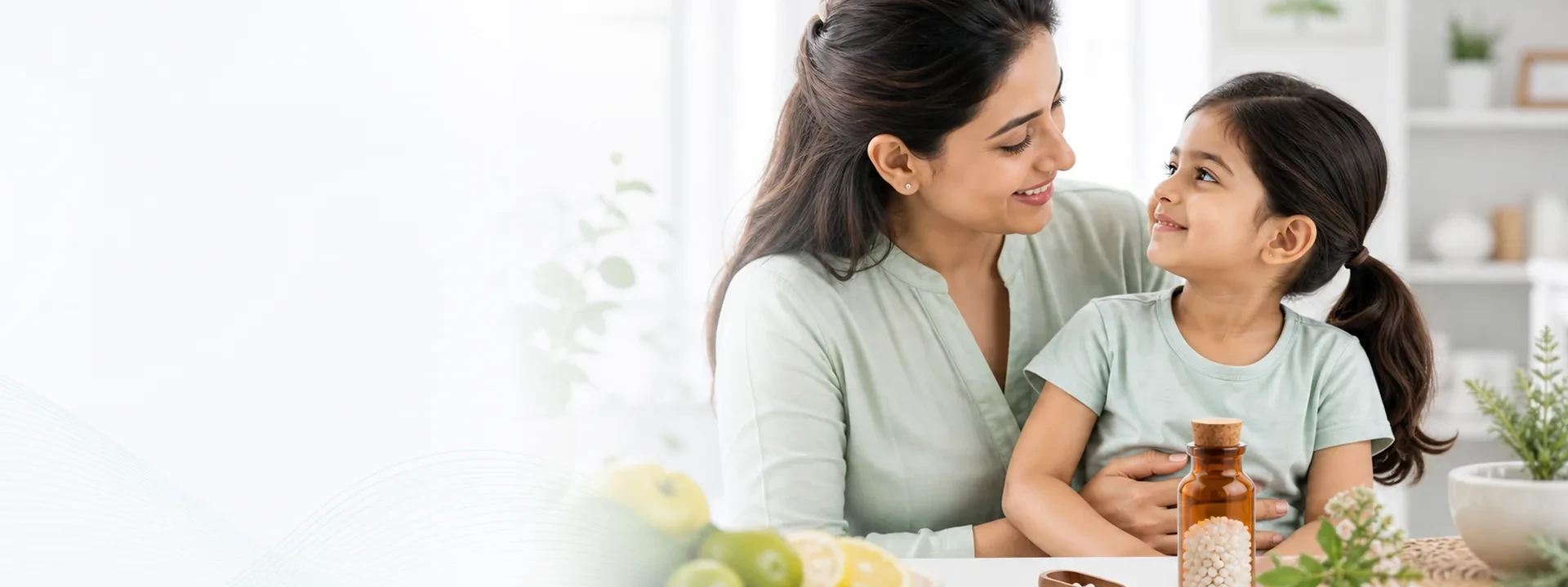 Indian child with parent in a calm pediatric wellness setting