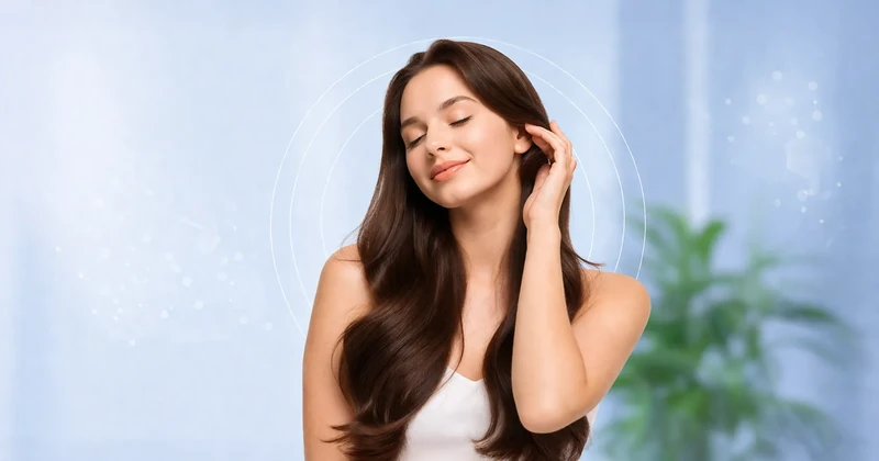 Close-up of healthy hair and scalp care guidance in a premium clinic setting