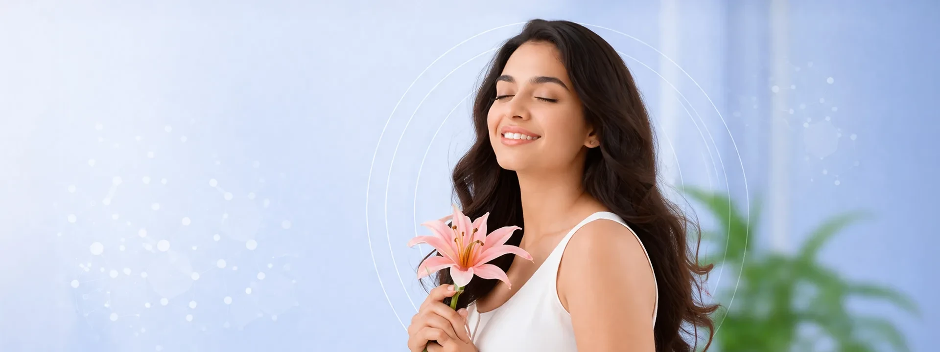 Thoughtful Indian woman in a premium gynecology wellness setting
