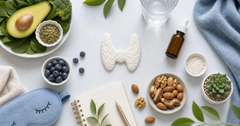 Thyroid wellness support with nutrition hydration sleep and homeopathy