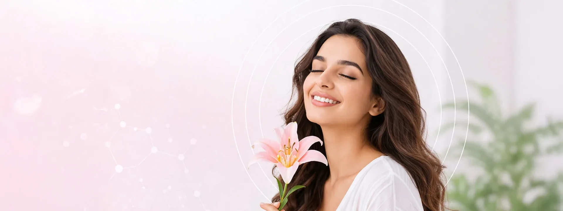 Confident Indian woman in her thirties in a calm women's wellness setting